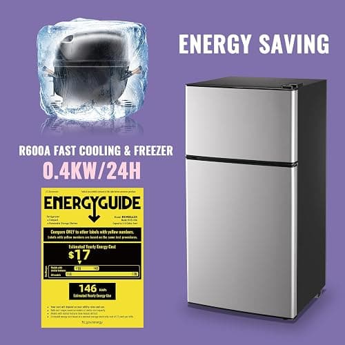 DEMULLER 2.4 Cu.Ft Small Refrigerator with Freezer Dorm Mini Fridge Removable Plastic Shelves Ideal for Home, Office,Dormitory Silver thumbnail 6