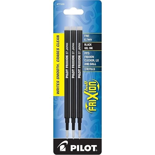 Pilot, FriXion Ball Gel Ink Refills for Erasable Pens, Fine Point 0.7 mm, Pack of 3, Black - Image 1