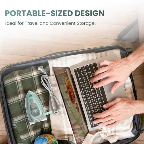 PIOMATIC Mini Travel Steam Iron for Clothes with Dual Voltage, Temperature Control, Non-Stick Soleplate and Cord Storage, Ideal for Sewing, Quilting and Handcraft thumbnail 6