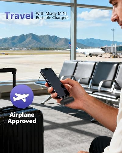 Miady 2-Pack Mini Portable Charger Built-in Connector Compact Battery Pack | 5000mAh PowerBank丨Not for Android丨Lightweight丨for Travel丨Compatible with iPhone 14/13 Series丨Flight-Safe丨18Wh丨Black+White thumbnail 8