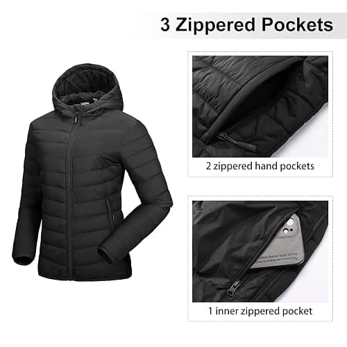 Outdoor Ventures Women's Packable Lightweight Full-Zip Puffer Jacket with Hood Quilted Winter Coat thumbnail 3