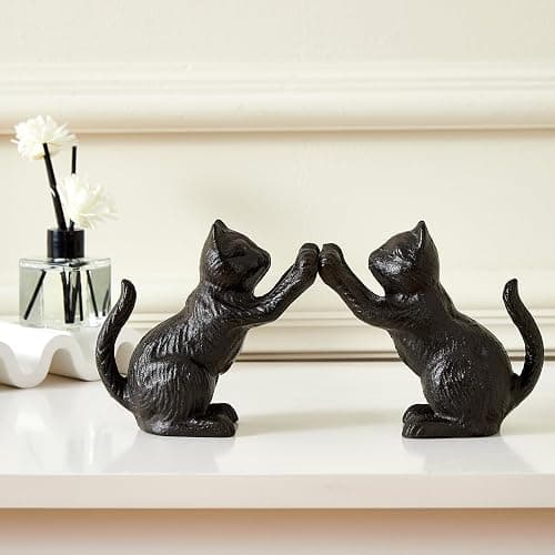 Denique Cat Decorative Bookends, Cute Book Ends to Hold Books, Bookends for Shelves, Unique Cast Iron Book Stopper for Heavy Books, Cat Office Decor, 1 Pair/2 PCS thumbnail 2