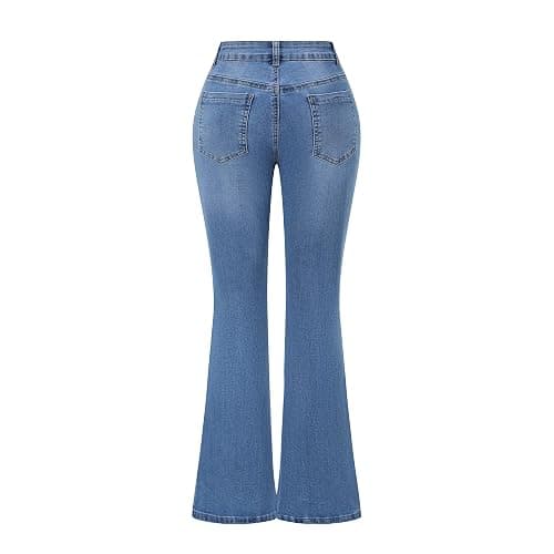 THUNDER STAR Womens Stretchy Mid Rise Flare Jeans Distressed Denim Bell Bottom Pants thumbnail 3