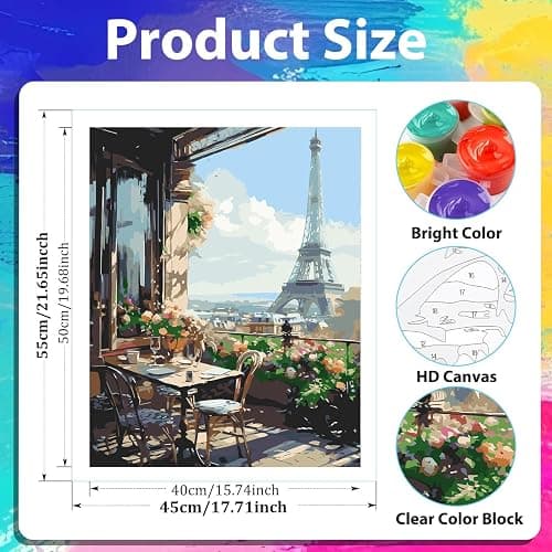 xcemhil Paint by Numbers Kit for Adults, Paris Paint by Numbers for Adults, Landscape Paint by Number for Gifts and Home Wall Decor 16x20in thumbnail 3