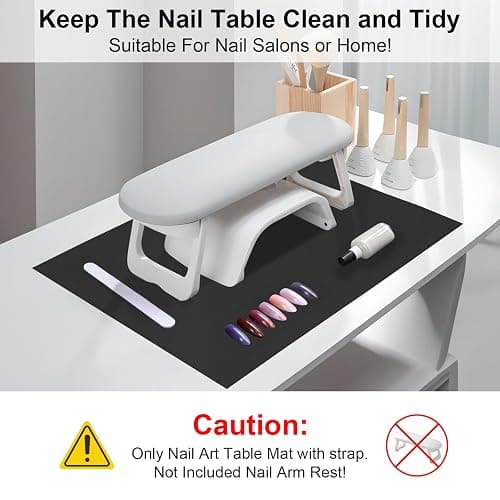 Diesisa Nail Art Table Mat,Foldable Nail Arm Rest Pad for Nails,Soft Microfiber PU Leather Nail Mat for Table,Waterproof Manicure Pad,Nail Table Pad for Nail Technician Salon Home-Black thumbnail 2