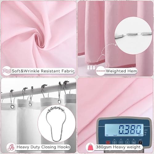 XLHOMO Bathroom Accessory Set–Bathroom Sets with Shower Curtain and Rugs, Non Slip Bathroom Rugs Super Absorbent, Pink Ombre Waterproof Shower Curtain with Hooks, Pink Bathroom Sets Complete for Home thumbnail 6