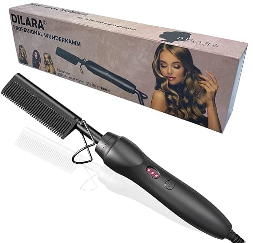PREMIUM Professional Wunderkamm 2 in 1 Glätteisen I Keramik Haar- und Glättbürste zum Locken, Glätten, Kämmen und Stylen der Haare I Hot heat comb hair straightener für Damen und Frauen (Schwarz) - Image 1
