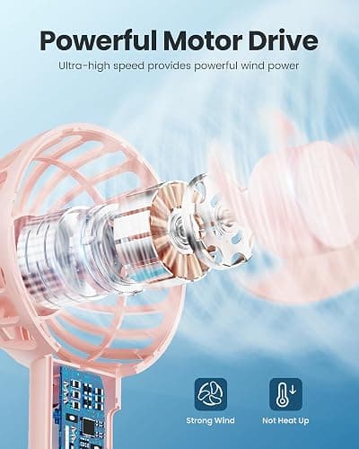 Gaiatop Mini Portable Fan, Small and Powerful, Cute Design 3 Speed Personal Handheld fan and Desktop with Base, Lightweight USB Rechargeable for Travel Lash Makeup Girl Women Summer Gift Pink thumbnail 3