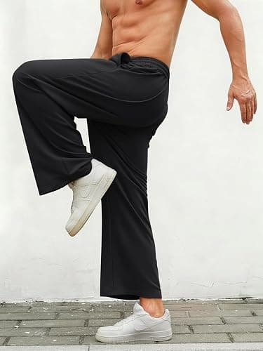 Hardaddy Men's Lightweight Sweatpants Baggy Straight Open Bottom Wide Leg Drawstring Lounge Athletic Pants with Pockets thumbnail 3