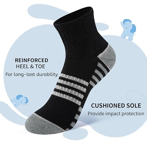 Comfoex Boys Athletic Quarter Socks - Ankle Sports Socks With Cushioned Sole - 6 Pairs, Sizes 4-6, 6-8, 8-10 Years Old thumbnail 3