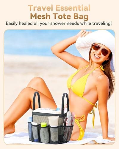 Temede Mesh Shower Caddy Tote, Large Shower Caddy Basket Portable, Quick Dry Hanging Toiletry Bag, 8 Storage Pocket Handle Bath Organizer for College Dorm, Gym, Camp, Travel - Black thumbnail 7