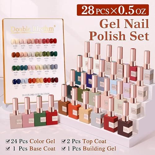 Double Rhythm 28Pcs 0.5Oz Gel Nail Polish Set Same Color Same Bottle Soak Off Gel Polish Kit Nail Art Manicure Salon DIY at Home for Women (Burgundy Green Collection-T24-1) thumbnail 2