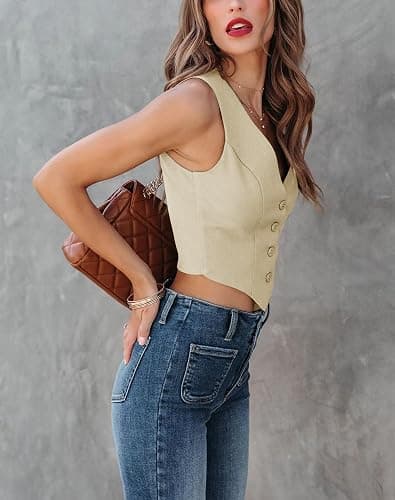 Sunborui Women's Business Button Up Sleeveless Vests Fully Lined V Neck Regular Fitted Jacket Waistcoat thumbnail 3