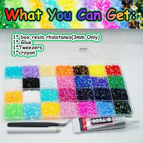 22000pcs Resin Rhinestones for Crafting, 28 Multicolor Mixed 3mm SS10 Non-Hotfix Gem Beads, Jelly AB Gems Stones, Multicolor Jewels Gems for Bedazzling Kit with B7000 for Nail DIY Crafting thumbnail 3