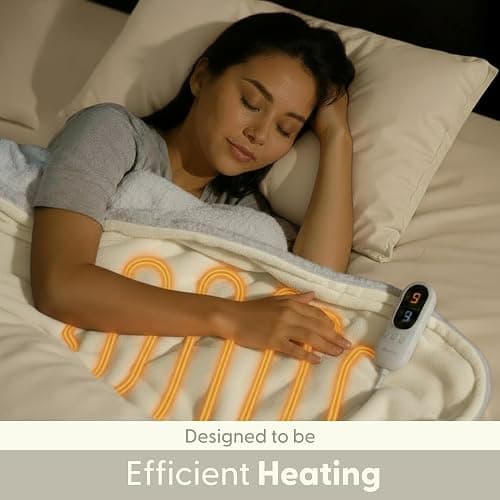 KEPLIN Large Electric Heated Throw Blanket - Electric Heated Blanket Throw for Bedspread 9 Heat Settings & Timer, Machine Washable Fleece Wool Duvet with 1 Year Warranty - Cream/Cream Sherpa thumbnail 5