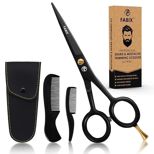 5” Professional Beard Mustache Scissors with 1 Beard Comb, 1 Mustache Comb and Travel Pouch - Perfect Beard Trimming Scissors for All Facial Hair Scissors - Grooming Scissors - Image 1