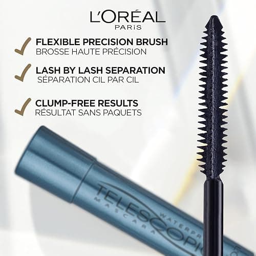 L’Oréal Paris Waterproof Telescopic Mascara, Lengthening Mascara, Unique Non-Clumping Formula Delivering Intense Length For Sensitive Eyes, Black, 7.3 ml thumbnail 5
