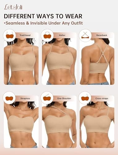 LetsJoli Push Up Strapless Bras for Women Supportive Bandeau Bra Non Slip Wireless No Underwire Padded Tube Bra thumbnail 5