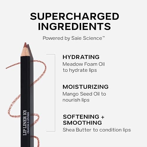 Saie Lip Liner 101 - Lip Pencil Made with a Creamy, Soft Matte Formula for a Naturally Framed or Fully Filled Look - Supercharged with Shea Butter & Jojoba Oil - Twist (.05 oz) thumbnail 5