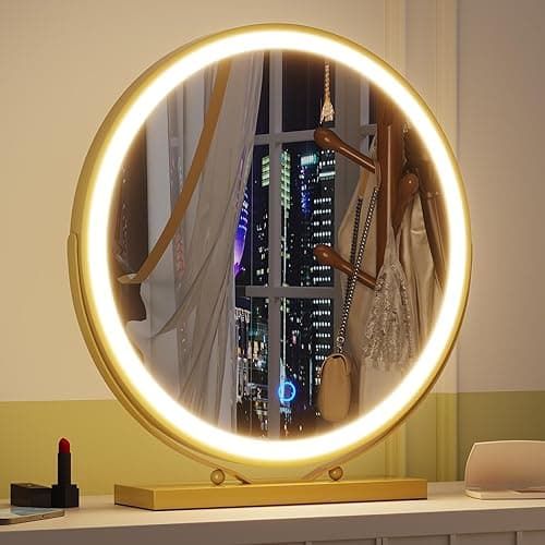 ZKIODV Vanity Mirror with Lights, Round LED Makeup Mirror, 20” Large Desk Mirror with 3 Color Modes & Adjustable Brightness, 360°Rotation, Circle Light Up Cosmetic Mirror for Dresser Tabletop (Gold) - Round Gold thumbnail 7