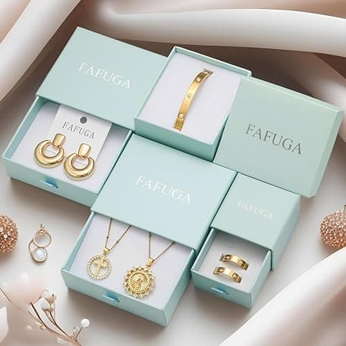 FAFUGA 18 K Gold Plated Love Bangle Bracelet Stack Cuff Jewelry for Women Jewelry Set for Women Gift with Box thumbnail 7