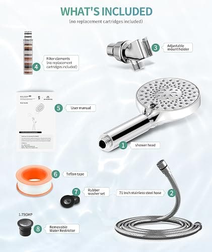 SR SUN RISE Filtered Shower Head with Handheld High Pressure 9 Spray Mode Showerhead Detachable Shower Head Water Softener Filters Beads for Hard Water Remove Chlorine 1 Filter Chrome thumbnail 9