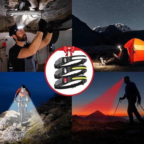 Headlamp Rechargeable 3Pack, 230° Wide Beam LED Headlamp, 7Mode Headlamps for Adults, Head Lamp with Motion Sensor, Red Light Head Lamps LED Rechargeable, Head Lights for Forehead Running Camping thumbnail 6
