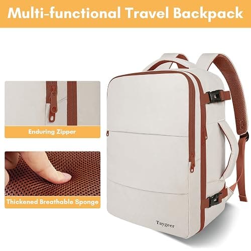 Taygeer Backpack for Women, College Backpack with Laptop Compartment & Shoe Pouch, 35l Travel Laptop Mochila Carry On Luggage, Airline Approved Personal Item Bag For Weekender Gym Hiking, Khaki White thumbnail 9