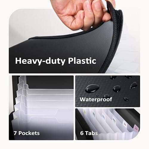 Sooez 7 Pockets Accordion File Organizer, Zipper Expanding File Folder, Heavy Duty Folder Organizer, Sleek Letter Size Accordion Folder, Portable Expandable File Folder, 14 x 11.2 Inch, Black thumbnail 6