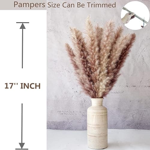 110 PCS Dried Pampas Grass Bouquet, Boho Table Decor, Bunny Tails Dried Flowers, Brown Pompas, White Pampas Grass for Wedding, Home, Rustic Party, Baby Shower Decorations thumbnail 5