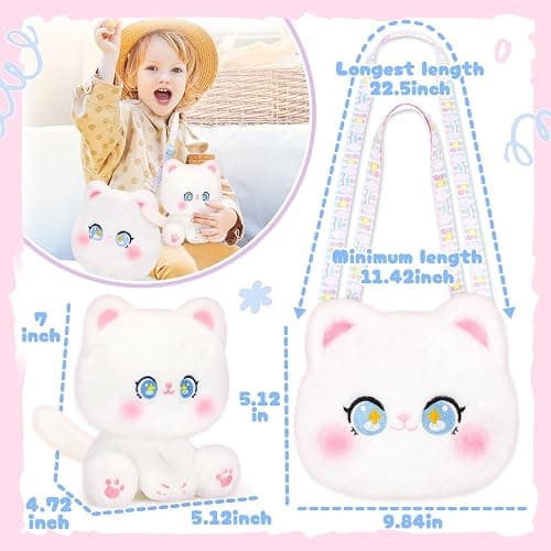 CatchCute Cat Plush Toys and Purse Set for Kids,Cat Stuffed Toy Kids with Cute Zipper Crossbody Bag, Soft Stuffed Cat Toys Set Birthday Party Favors for Toddlers Kids thumbnail 3