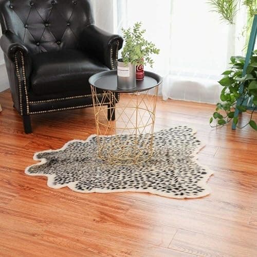 Leopard Print Area Rug Faux Cowhide Skin Fur Non-Slip Cheetah Rug Small Accent Distressed Animal Print Hide Mat Floor Carpet for Door Mat Entryway Bedrooms Laundry Room Decor 3.3x2.95Ft, Leopard thumbnail 7