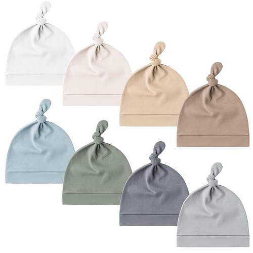 Konssy 8 Pack Baby Newborn Hats Set Knot Beanie Hats Soft for Infant Baby Girls Boys Caps 0-6 Months - Image 1