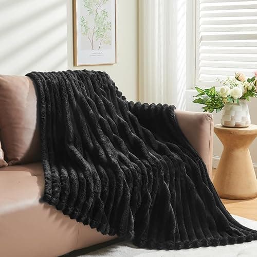 NEWCOSPLAY Fleece Ribbed Cozy Throw Blanket for Couch, Black, 50"x60" | Premium Silky Flannel Blanket, Soft Lightweight Fluffy Throw Blanket for Bed Sofa Decor, Gift for All Season Use thumbnail 8