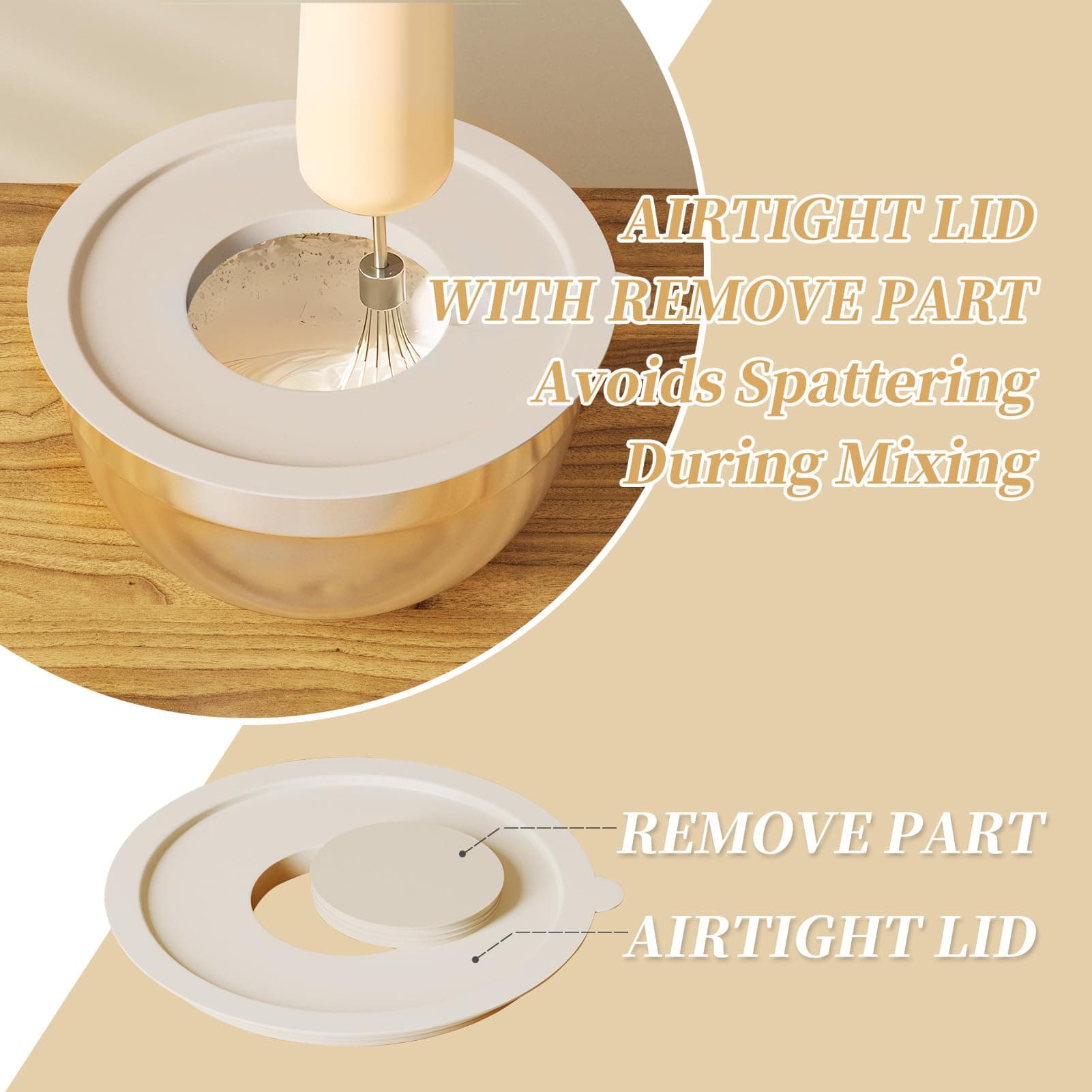 Mixing Bowls with Lids Set, 6 Piece Stainless Steel Nesting Storage Bowls for Kitchen, with 3 Grater Attachments & Non-Slip Bottoms, Size 5.5,3.5,2.5,2.1,1.5,1.1 QT thumbnail 5