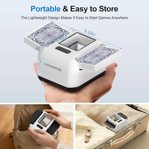 HUAYAGHFHD Automatic Card Shuffler|1-2 Deck Electric Card Shuffle Machine|Portable Rechargeable (2000mah)|for Poker, Uno, Blackjack, Skip-Bo, Phase 10 More Playing Shuffler for Home Game,Travel thumbnail 7