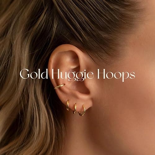 IDJEOABL Small Gold Hoop Huggie Earrings Set for Women Non Tarnish 14K Gold Plated Lightweight Cartilage Earring Pack for Multiple Piercings for Sensitive Ears thumbnail 5