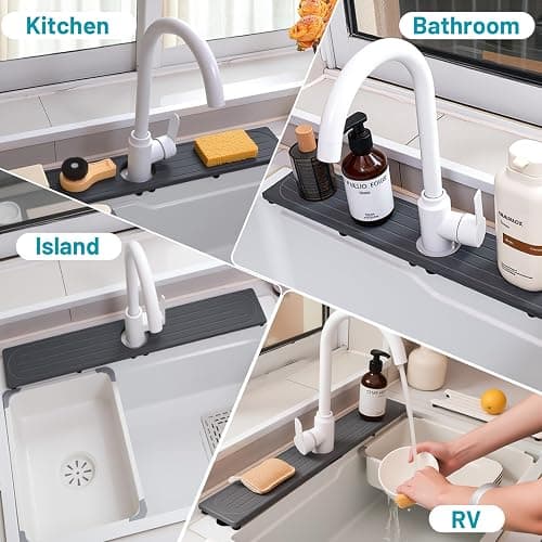 Fast Drying Stone Faucet Mat for Kitchen Sink with Raised Feet, Water Absorbent Diatomite Stone Sink Tray, Faucet Sink Splash Guard, Prevents Moisture Buildup, Durable Protector for Bathroom Counter thumbnail 8