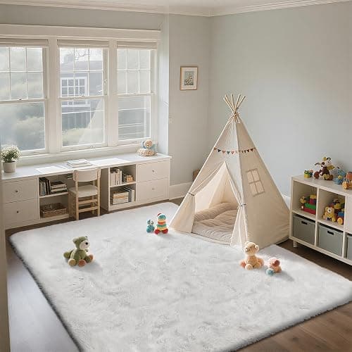 Shag Area Rugs for Bedroom Living Room,4X6 Ultra Soft White Fluffy Area Rugs for Dorm, Indoor Carpet Nursery Rugs for Kids Room Home Decor,White thumbnail 2