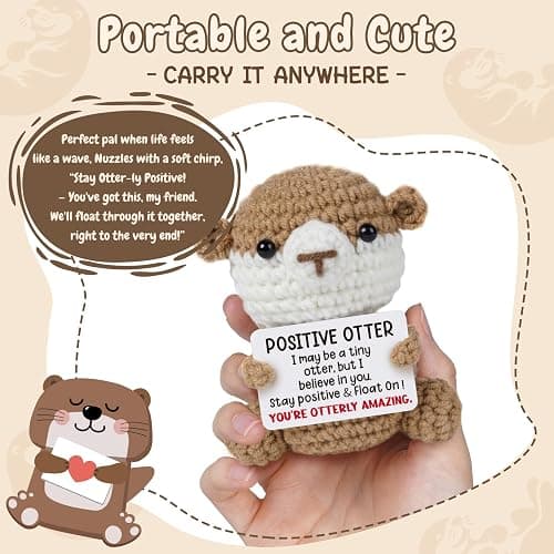 Christmas Birthday Gifts for Women Teens - Positive Otter Crochet Animals, Friendship GIfts for Women, Gifts for Friend Mom Daughter Coworker Teen Girls, Desk Home Decor, Emotional Support Gift. thumbnail 2