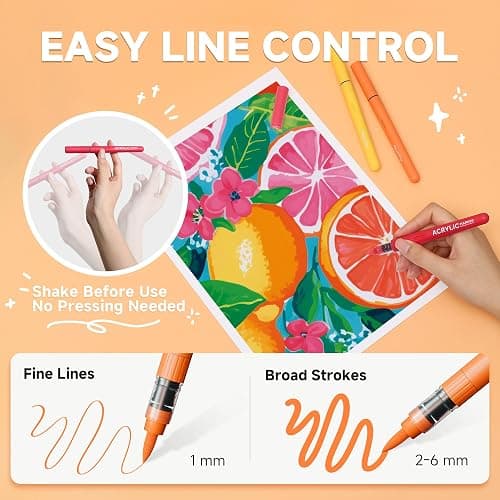 MemOffice Direct Liquid Acrylic Paint Markers, 60 Colors Brush Tip Pens with Carrying Case, No Bleed, Waterproof, for Rock, Wood, Canvas, Glass, Fabric, DIY Crafts for Adults thumbnail 5