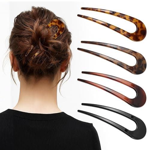 4 PCS French Hair Pin for Women, Large Styling Pins for Thin Thick Hair, Lialys Hair Pin for Buns, French Twist Pin Wavy U Shaped Christmas Gifts - Image 1