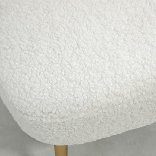 HOMCOM Armless Accent Chair for Bedroom, Upholstered Side Chairs for Living Room with Gold Steel Legs, Slipper Chair, White - White thumbnail 7