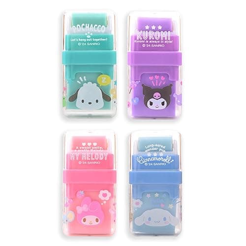 4 Pack Kawaii Cartoon Creative Roller Erasers - Roller Eraser with Roller Cleaner, Clean Up Eraser with Cover and Roller, Dual-Sided for Error Correction & Debris Collection - Image 1