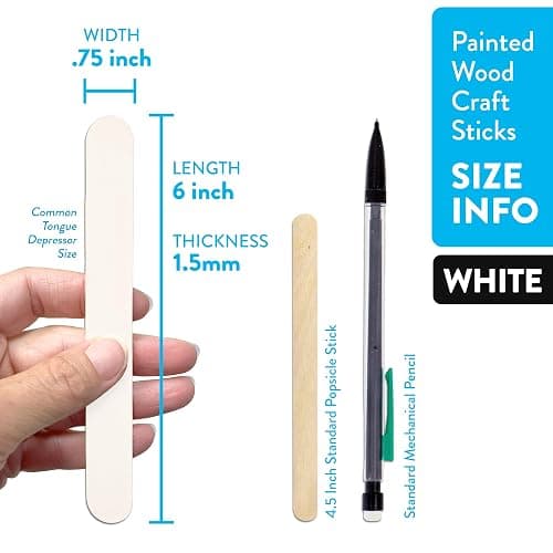 CraftySticks- 50 Pack 6 Inch White Painted Wood Craft Sticks, Jumbo Popsicle Sticks for Crafts, Learning and STEM Basics thumbnail 2