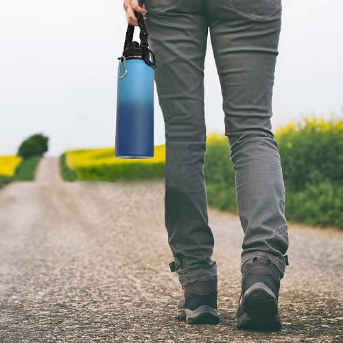 Volhoply 40 oz Insulated Water Bottles Paracord Handle, Stainless Steel Sports Bottle with Spout Lid,Vacuum Metal Travel Water Cups with Wide Mouth,Reusable Water jug for Hiking(Green Blue,1 Set) thumbnail 2