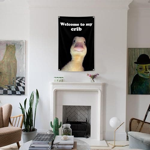 Welcome To My Crib Flag 2x3 Feet Tapestry With 4 Brass Grommets. Funny Flag for Teen Girls Room Indoor Outdoor Bedroom and College Dorm Wall Decor Banner. (black) thumbnail 6