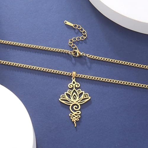 Dreamtimes Lotus Flower Pendant Necklace for Women Yoga Healing Charms Unalome Symbol Amulet Stainless Steel Jewelry Lotus Flower Necklace Buddha Yoga Necklace thumbnail 3