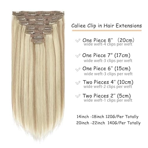 Caliee Piano Golden Brown #10 Mixed Bleach Blonde #613 Seamless Clip in Hair Extensions Double Weft Lace Invisible Silky Straight Remy Hair Extensions Clip in Human Hair 140G 20 Inch thumbnail 2