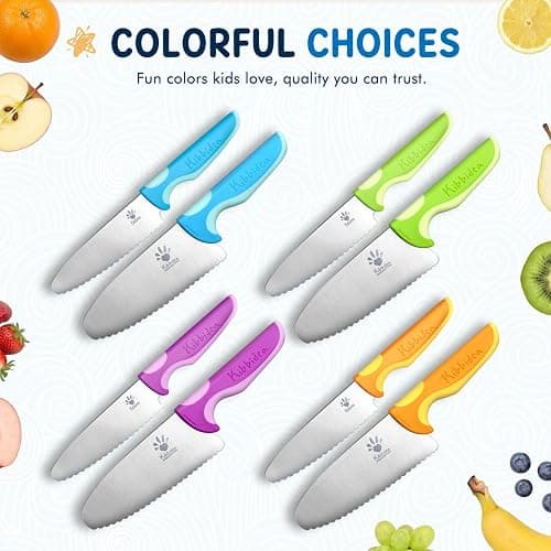 Kibbidea Safe Knife for Kids, Toddler Cutting Knife Set for Real Cooking | 4PCS, Round Tip, Stainless Steel Blade, Kids Friendly Knives, Finger Guard, BPA-free, Chef Kitchen Knife for Beginners thumbnail 7